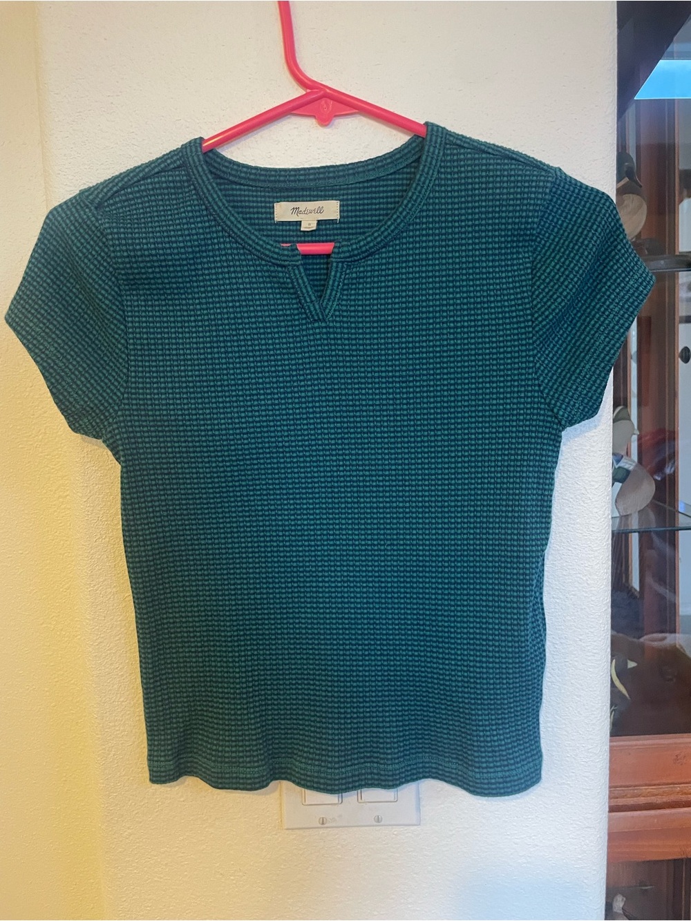 Madewell Teal Textured Short Sleeve Tee with V-Notch Detail